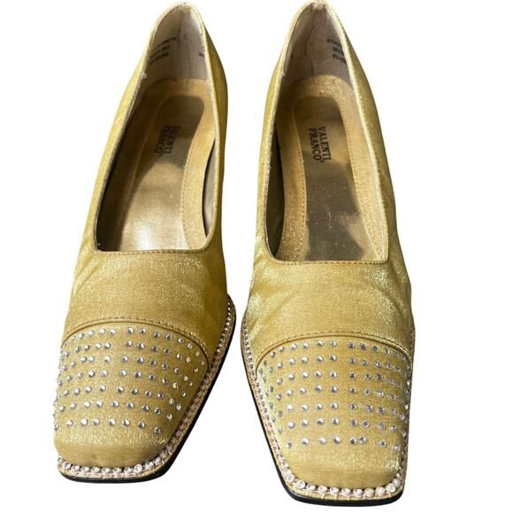 NWOT Valenti Franco Square Toe Rhinstone Gold Metallic Pumps Heels Sz 8M - Picture 2 of 7